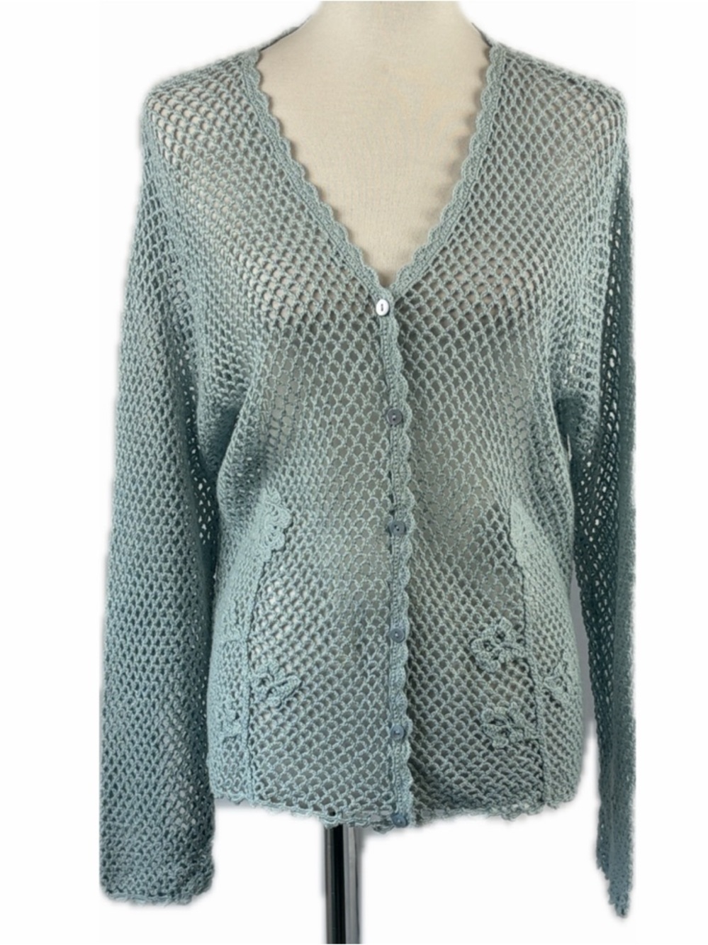 Charter Club Crochet Open Knit Cardigan Sz L  Beach Cottage Coastal Granny Boho